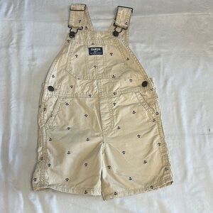 OshKosh B'gosh Tan Overall shorts w/ anchor design & adjustable shoulder straps